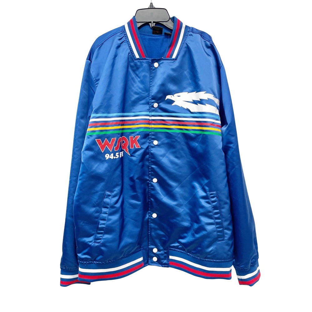 Stranger Things Men's Blue WQRK 94.5 FM Satin Bomber Jacket Size XL